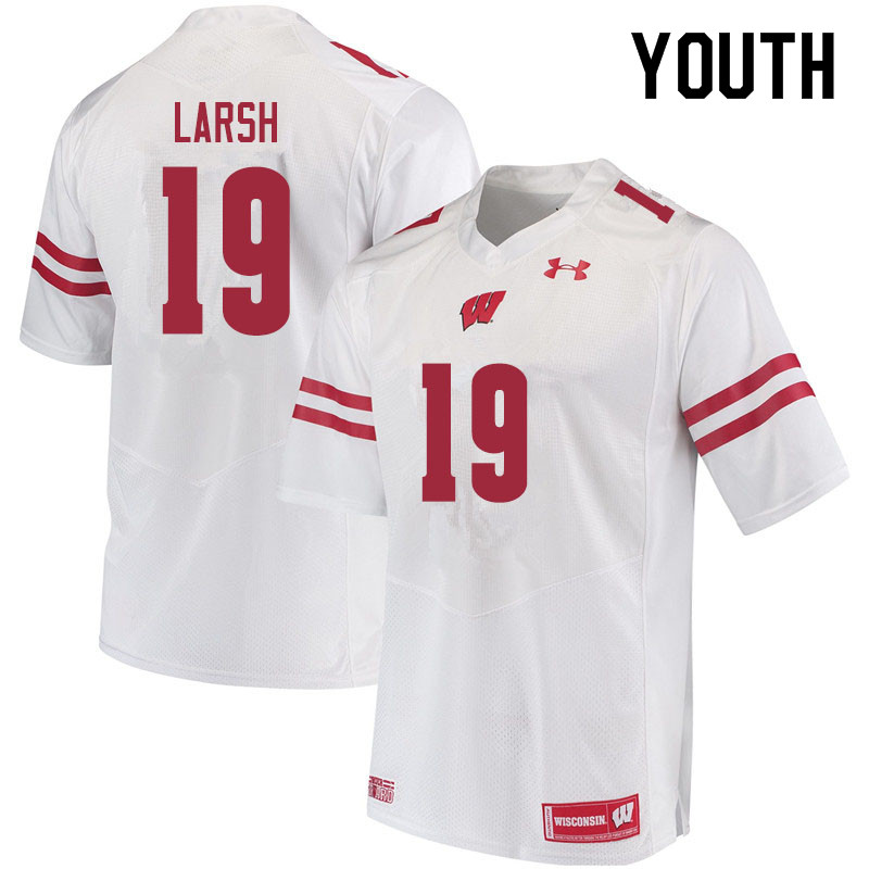 Youth #19 Collin Larsh Wisconsin Badgers College Football Jerseys Sale-White - Click Image to Close